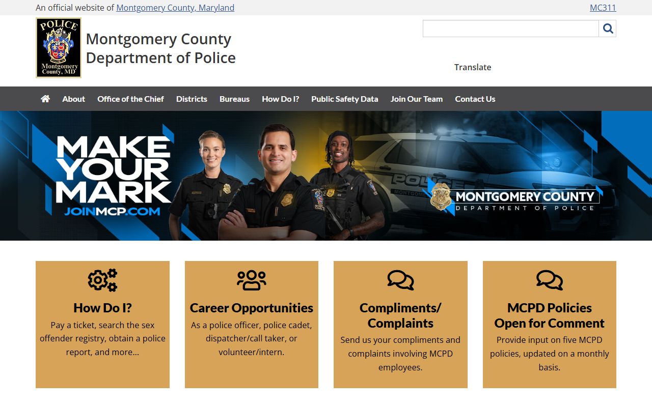 Montgomery County Police 4th District Station in Wheaton for background check records