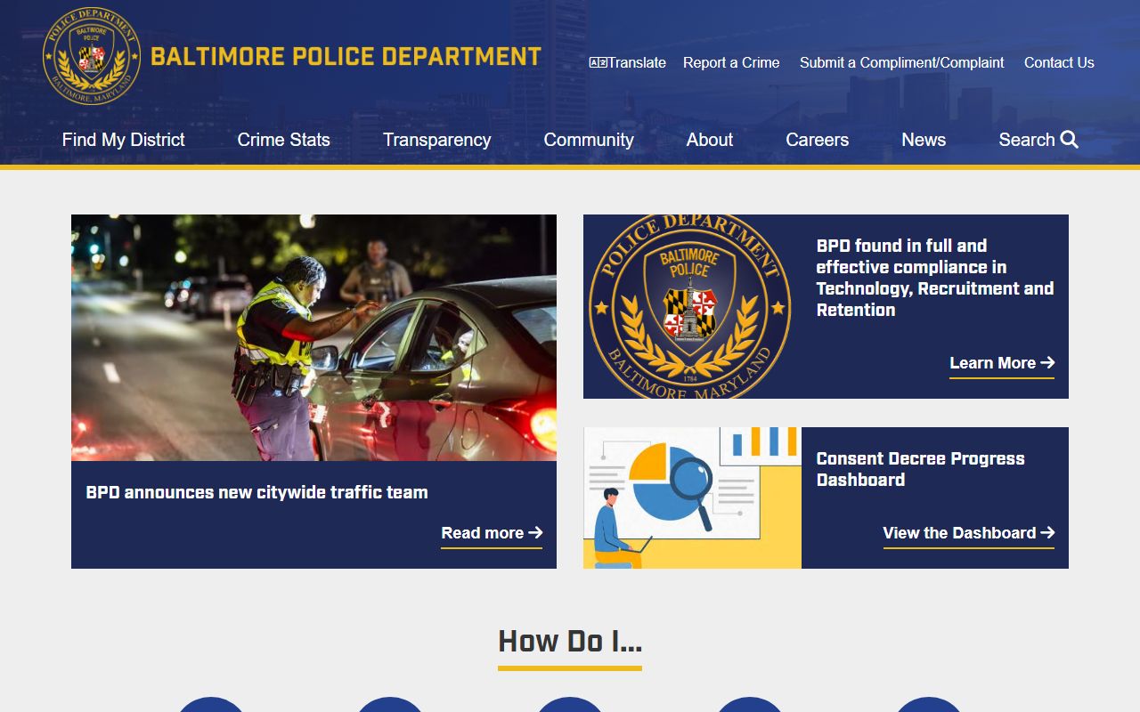 Baltimore Police Department records section for background check requests