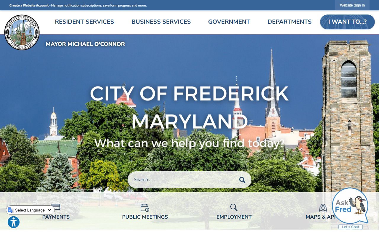 City of Frederick Maryland government and police department for background check records