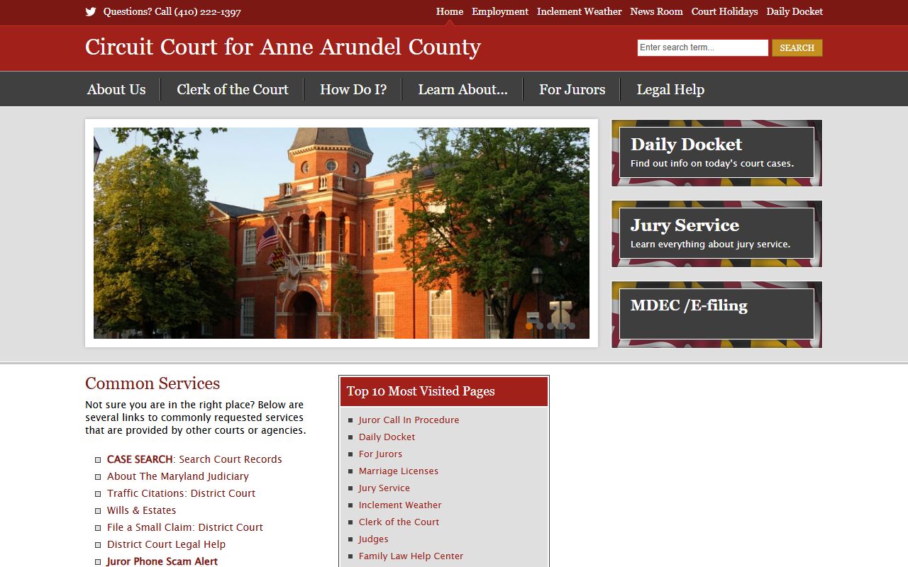 Anne Arundel County Circuit Court website for background check records