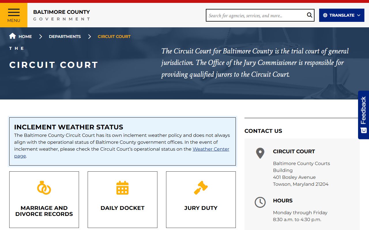 Baltimore County Circuit Court for background check records search