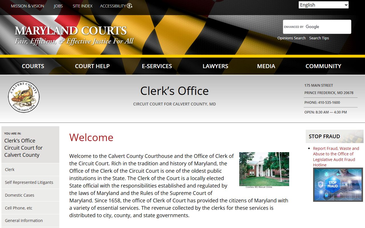 Calvert County Circuit Court Clerk for background check and criminal records