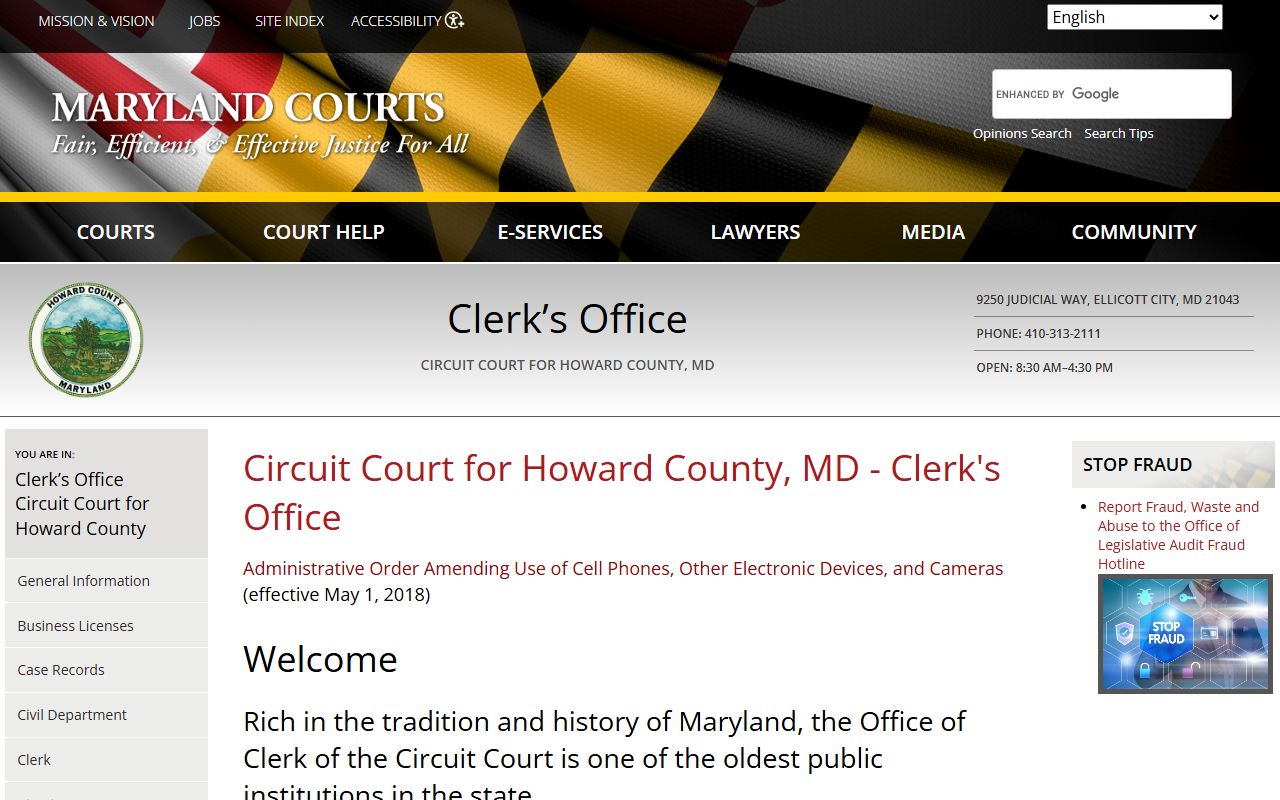 Howard County Circuit Court Clerk website for background check records