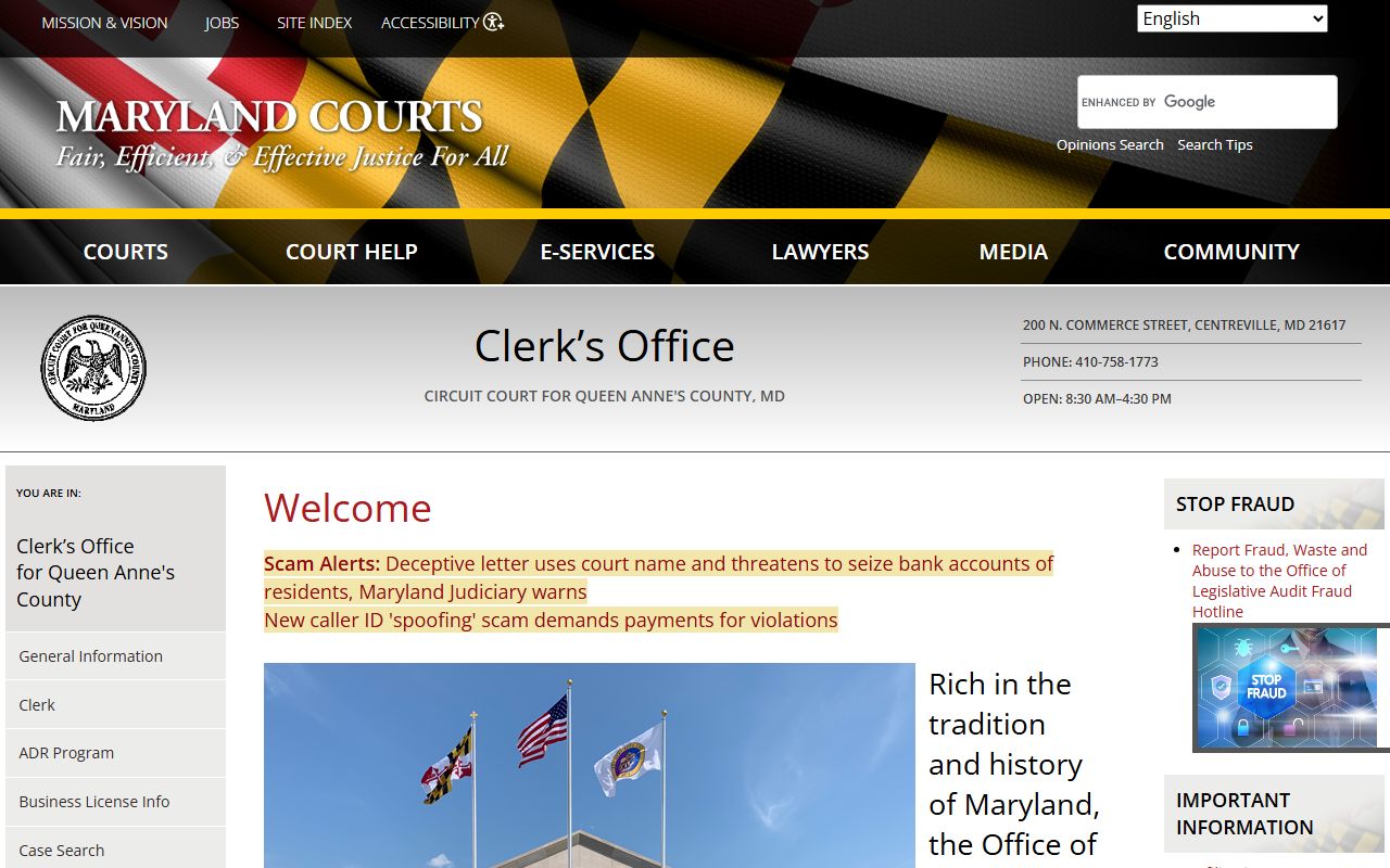 Queen Anne's County Circuit Court Clerk website for background check records