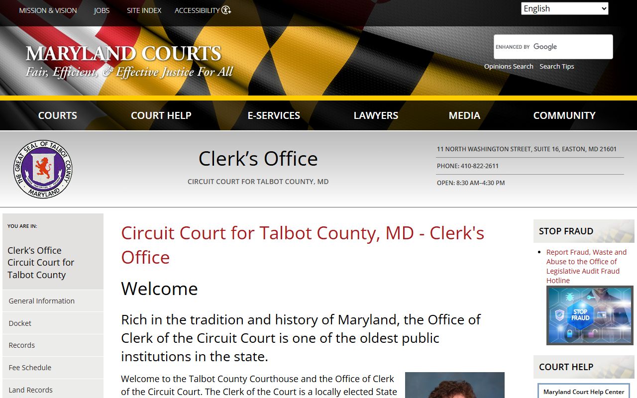 Talbot County Circuit Court Clerk background check records page