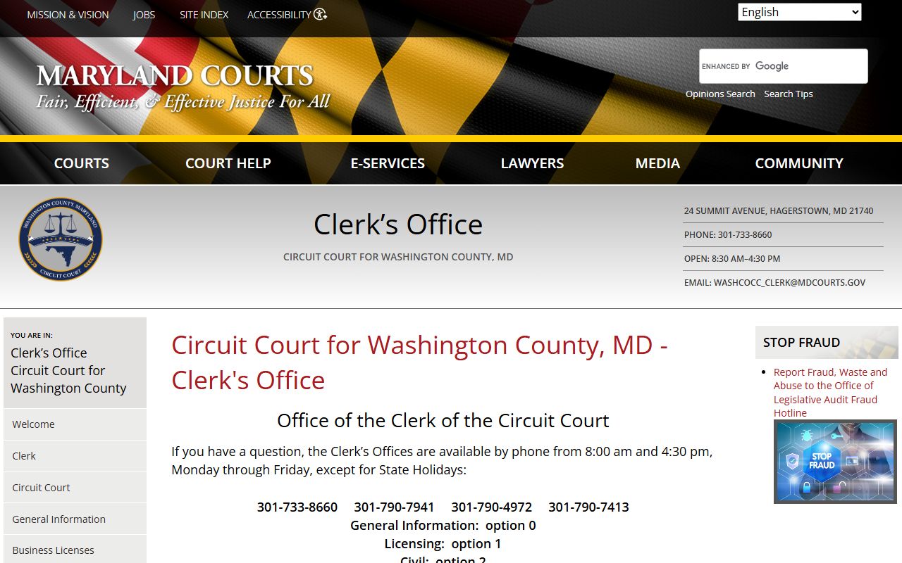 Washington County Circuit Court Clerk background check records page