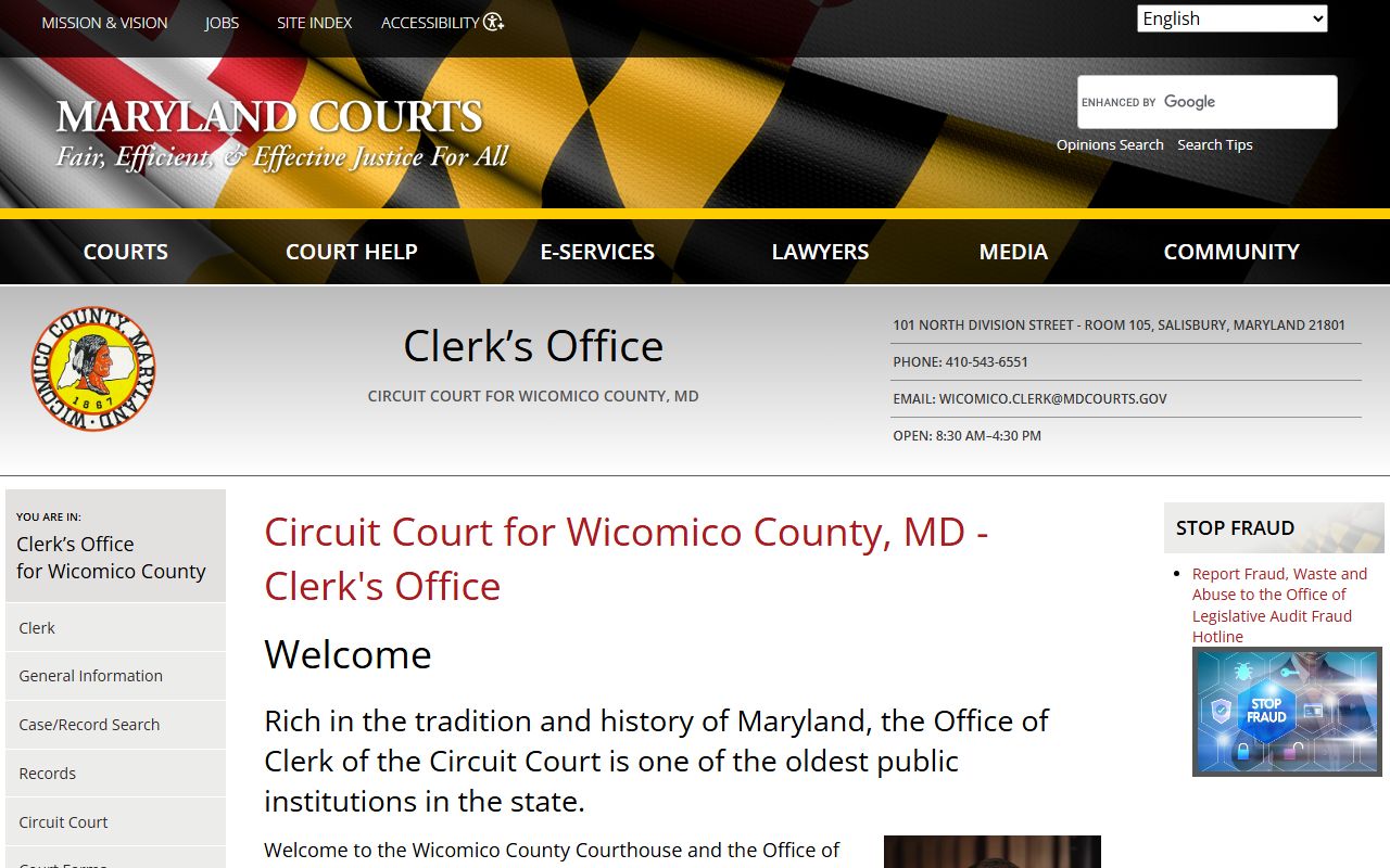 Wicomico County Circuit Court Clerk background check records page
