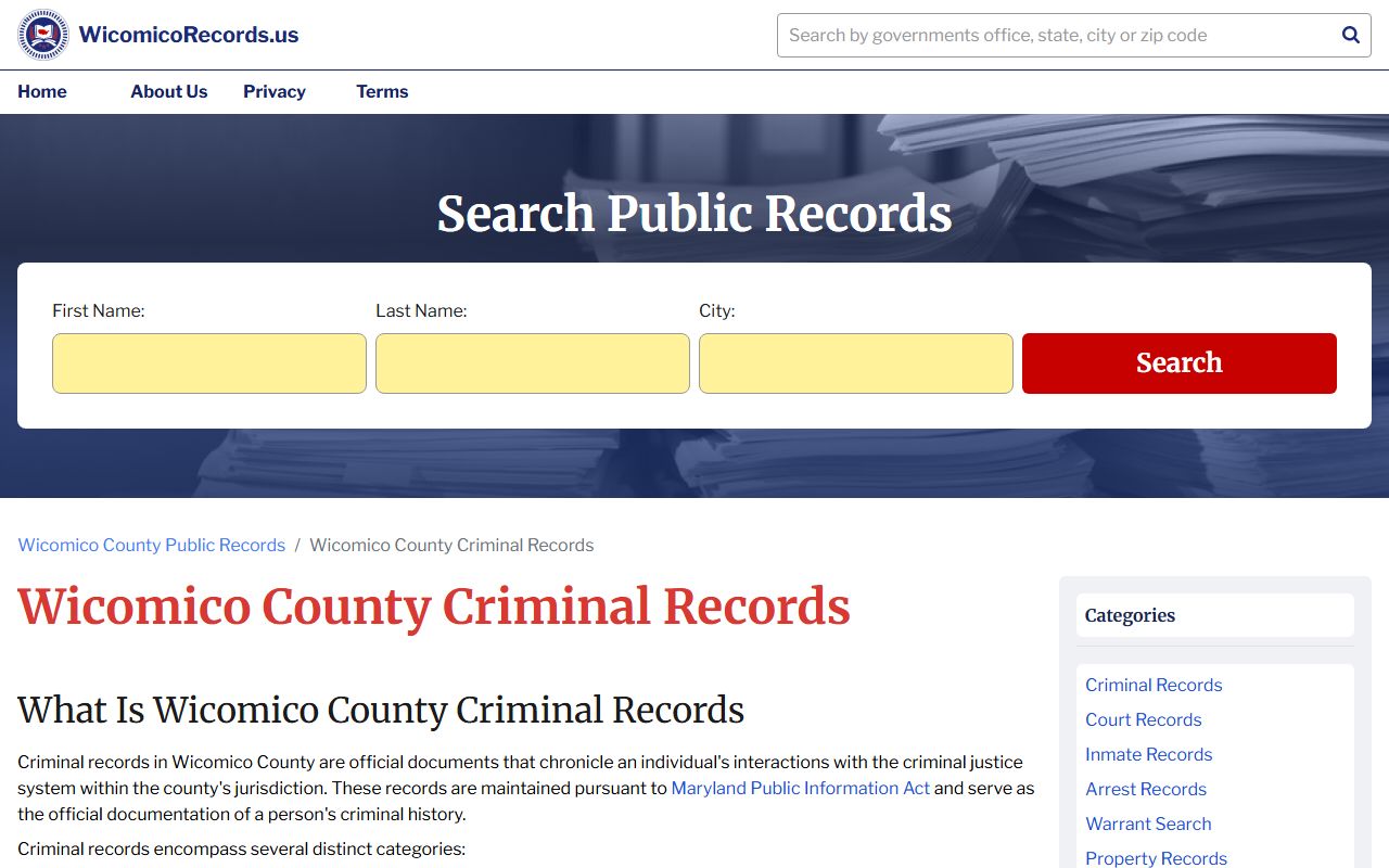 Wicomico County criminal records information and background check search